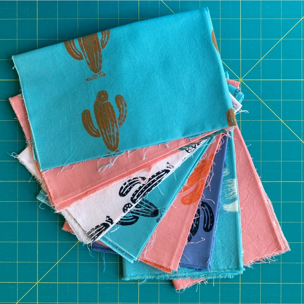 (8) HANDPRINTED Fat Quarters-Cactus Motif: hand stamped & batiked